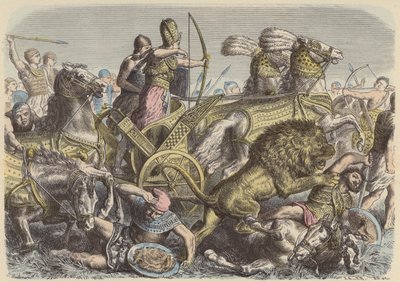 戦場に立つエジプトのラメセス大帝（彩色彫刻 作： Heinrich Leutemann