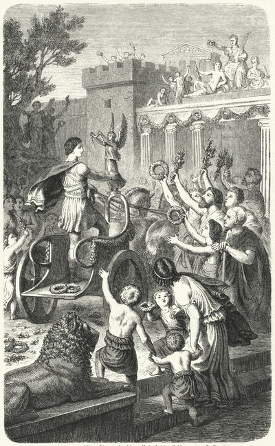 古代ギリシャのオリンピックチャンピオンの地元でのレセプション（彫刻 作： Heinrich Leutemann