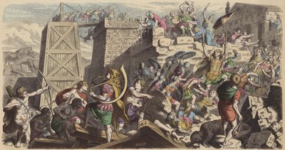 都市を襲撃するローマ兵（彩色済み彫刻 作： Heinrich Leutemann