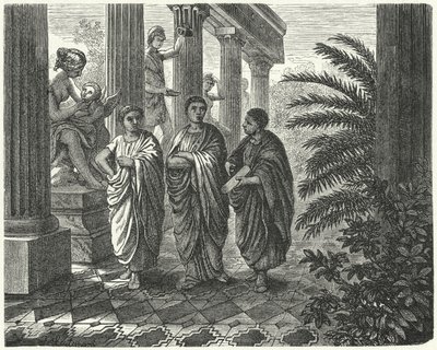 ローマ皇帝アウグストゥス、ガイウス・マエケナス、ヴァージル（エングレーヴィング 作： Heinrich Leutemann