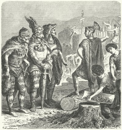 ゴート族と交渉するローマの将軍スティリコ（400年頃）（彫刻作品 作： Heinrich Leutemann