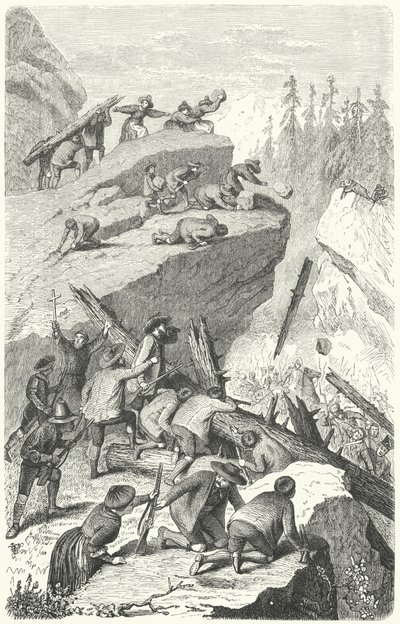 ザクセンアンクルメの戦いでフランス軍と戦うチロルの反乱軍 作： Heinrich Leutemann