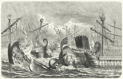 エイガテスの戦いにおけるローマ艦隊のカルタゴ人に対する勝利（紀元前241年）（エングレービング 作： Heinrich Leutemann