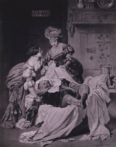 シェイクスピア「ウィンザーの陽気な女房たち」のシーン（第3幕第3場）（リトグラフ 作： Heinrich Lossow