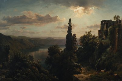 ローマ近郊のアルバン丘陵にあるネミ湖の眺め 作： Heinrich Louis Theodor Gurlitt