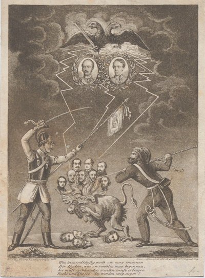 1849年、1849年のハンガリー革命の鎮圧の寓意。 作： Heinrich Mansfeld