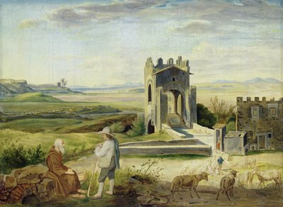 ノメンターノ橋近くのカンパーニャの風景（板紙に敷いた紙に油彩） 作： Heinrich Maria von Hess
