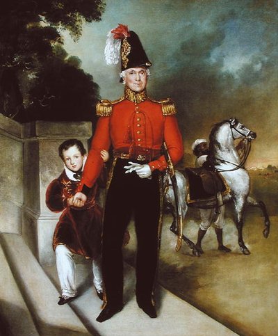 ジェームス・デニス将軍（1778-1855）とその息子、馬を引き離すサイス 1843年（油彩・キャンバス） 作： Heinrich Schaeffer