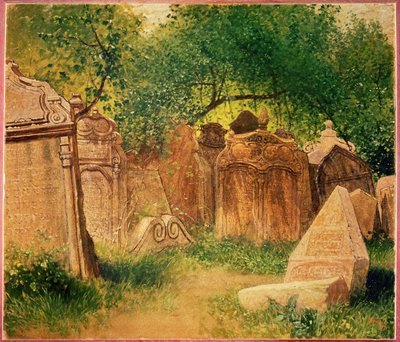 プラハのユダヤ人墓地...（油彩・キャンバス） 作： Heinrich Tomec