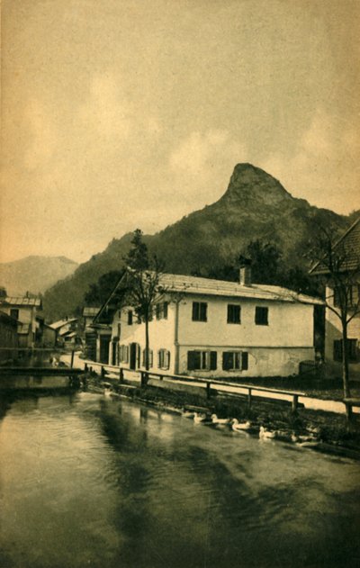 ドイツ、バイエルン州、オーバーアマガウのミルストリームc1922。 作： Heinrich Uhlschmid