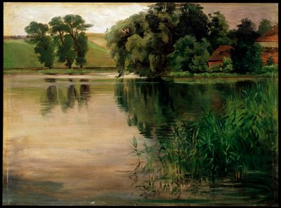 「池で」、c1870-1900。 ドイツ絵画 作： Heinrich Wilhelm Trübner
