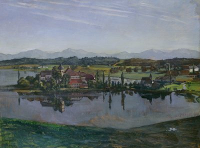 1892年、オーバーバイエルンのゼーオン修道院（紙に油彩をカードにマウント） 作： Heinrich Wilhelm Truebner