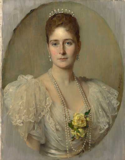 ロシア1872-1918年の皇后アレクサンドラフョードロフナの肖像、皇帝ニコラス2世の妻、1897年。 作： Heinrich von Angeli