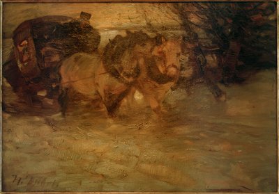 雪の中の駅馬車（Stagecoach 作： Heinrich von Zügel