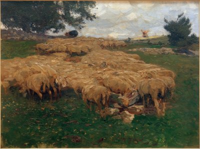 険しいアルブにいる羊の群れ 作： Heinrich von Zügel
