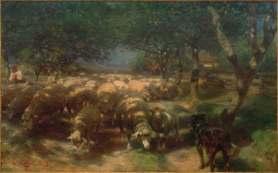 犬を連れた羊の群れ 作： Heinrich von Zügel
