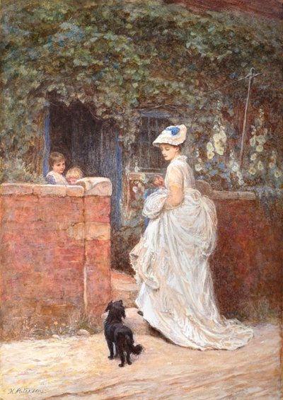 コテージへの訪問（ボディカラーによる水彩画） 作： Helen Allingham