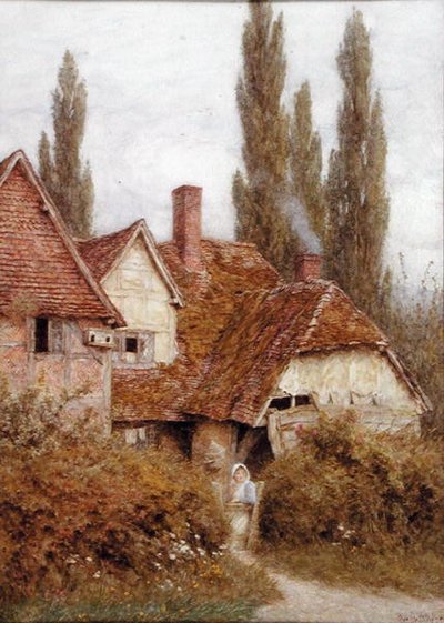 ディドコットの古い農場、1918年頃（水彩、ボディカラー、紙） 作： Helen Allingham