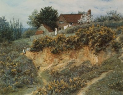 ウィットリーのサンドヒルズで（紙に引っかき傷のある水彩画） 作： Helen Allingham