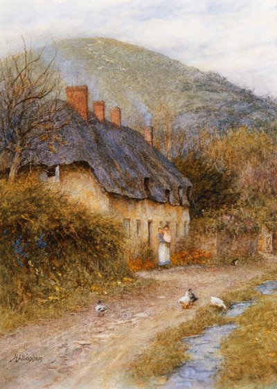 ドーセット州ブリッドポート近くのシモンズベリー（水彩画、引っかき傷あり） 作： Helen Allingham