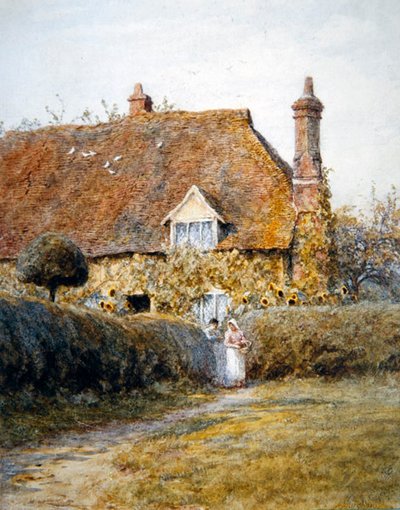 コテージの門で（水彩・紙 作： Helen Allingham