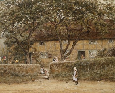 コテージの外の子供たち 作： Helen Allingham