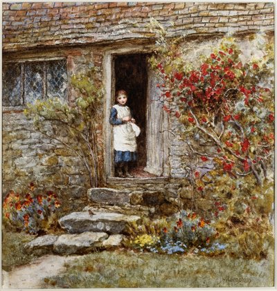 Corcorus Japonica（引っかき傷のある水彩画） 作： Helen Allingham