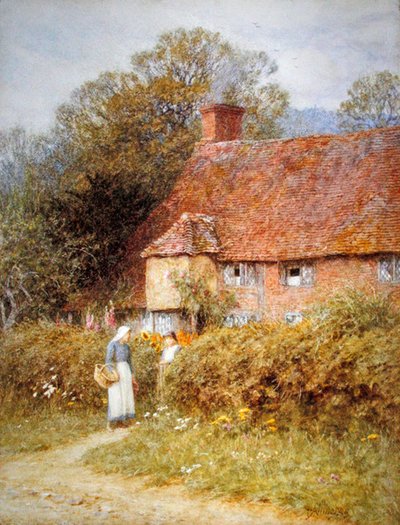 サリー州ウィトリーのコテージ（水彩・紙 作： Helen Allingham