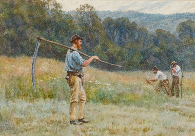 サリーヒルズで干し草を刈る（紙にトイレ） 作： Helen Allingham