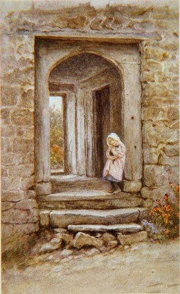 子猫を持つ少女 作： Helen Allingham