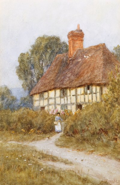 買い物に行く（引っかき傷のある水彩画） 作： Helen Allingham