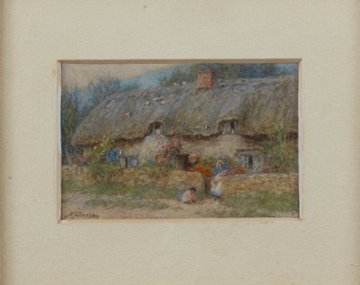 灰色の藁葺きコテージ」（水彩・紙 作： Helen Allingham