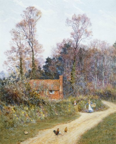 ウィットリーレーン（スクラッチアウトのある水彩画） 作： Helen Allingham