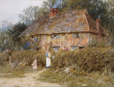 オールドサリーコテージ（スクラッチアウトの水彩画） 作： Helen Allingham