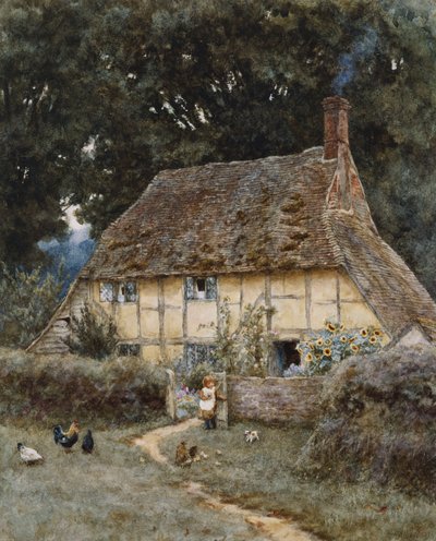 ウィットリー近くのブルックロード（紙に引っかき傷のある水彩画） 作： Helen Allingham