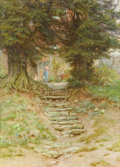 ケント州クロッケンヒルでの春（紙にトイレ） 作： Helen Allingham
