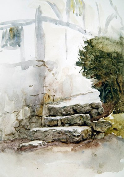 ケント州ベアーステッドの階段（水彩・紙 作： Helen Allingham