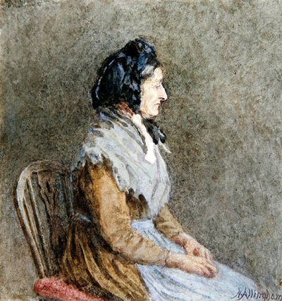ザ・ブルー・ショール」（紙に水彩 作： Helen Allingham