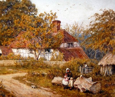 家族のコテージ」（水彩・紙） 作： Helen Allingham