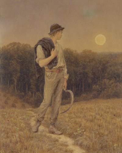 収穫の月、「まろやかな輝きに包まれた」、1879年（紙とトイレとガッシュ）（283763も参照） 作： Helen Allingham