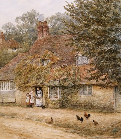 オールドフィッシュショップ、ハスルミア（紙に水彩） 作： Helen Allingham