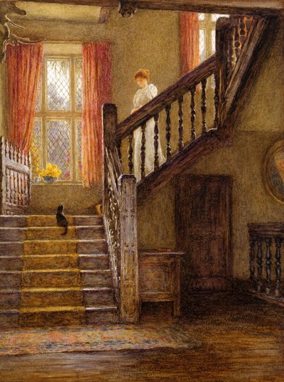 階段、ウィッティントンコート、グロスターシャー（紙にトイレ） 作： Helen Allingham