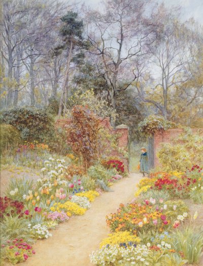 春の壁に囲まれた庭（紙にトイレ） 作： Helen Allingham