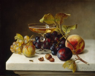 果物とシャンパンのある静物、1869年。 作： Helen Searle