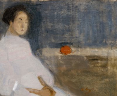 衣裳画 オレンジ色の少女、パン屋の娘、1908-1909年。 作： Helene Schjerfbeck