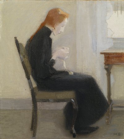 かぎ針編みの女の子 - かぎ針編みの女の子、Schjerfbeck、Helene (1862-1946) 作。 キャンバスに油彩 作： Helene Schjerfbeck