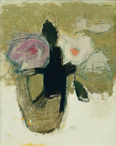 花瓶の赤いバラ 作： Helene Schjerfbeck