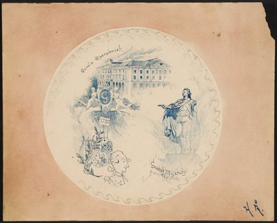 Teller mit Stockholm-Motiv, Altes Opernhaus vor rosa Hintergrund 作： ヘルマー・オスルンド