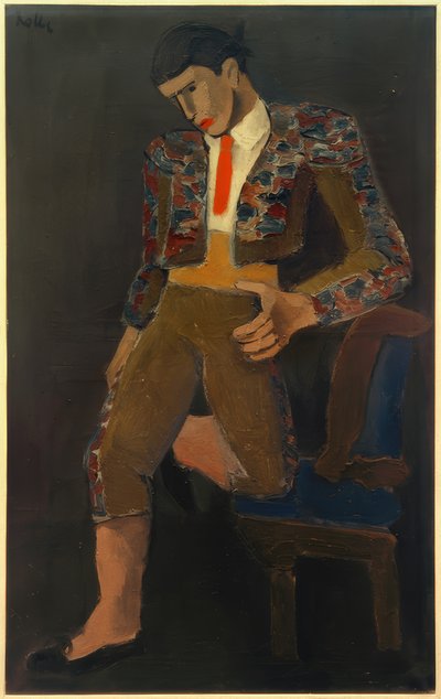 片方の膝が椅子に寄りかかっているトレロ 作： Helmut Kolle