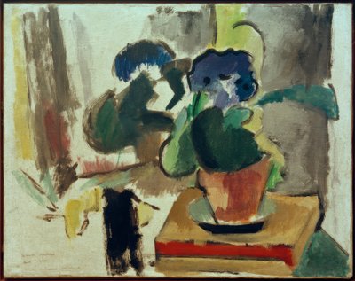 スズアリアと本のある静物 作： Helmuth Macke